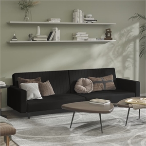 Bowery Hill Contemporary 2-Seater Sofa Bed in Black Polyester Velvet
