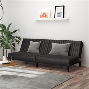 Bowery Hill Contemporary 2-Seater Sofa Bed in Black Faux Leather
