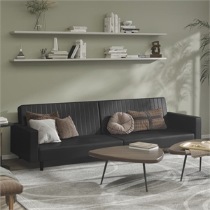 Bowery Hill Contemporary 2-Seater Sofa Bed in Black Faux Leather