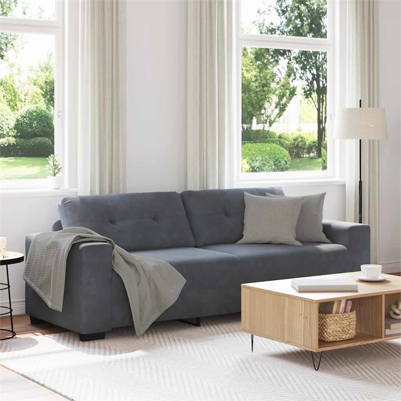 Bowery Hill Contemporary 3-Seater Sofa in Dark Gray Finish Velvet