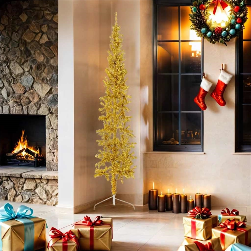 Bowery Hill Slim Artificial Half Christmas Tree Gold PVC Skinny