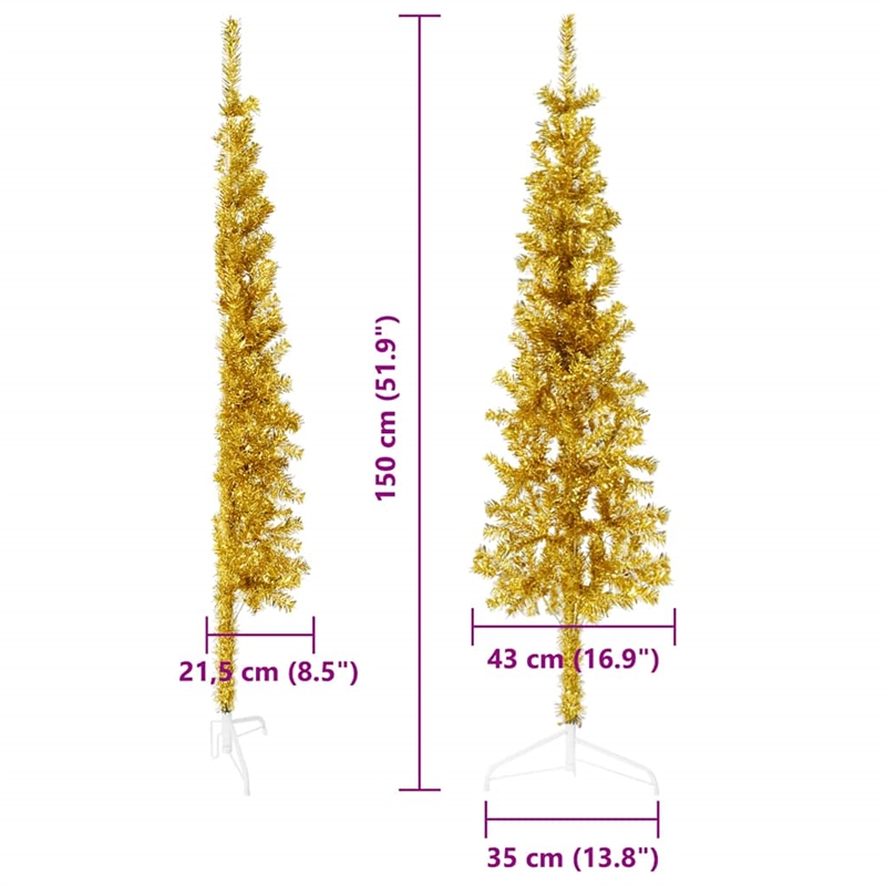 Bowery Hill Artificial Half Christmas Tree Gold PVC Steel Slim Space-Saving