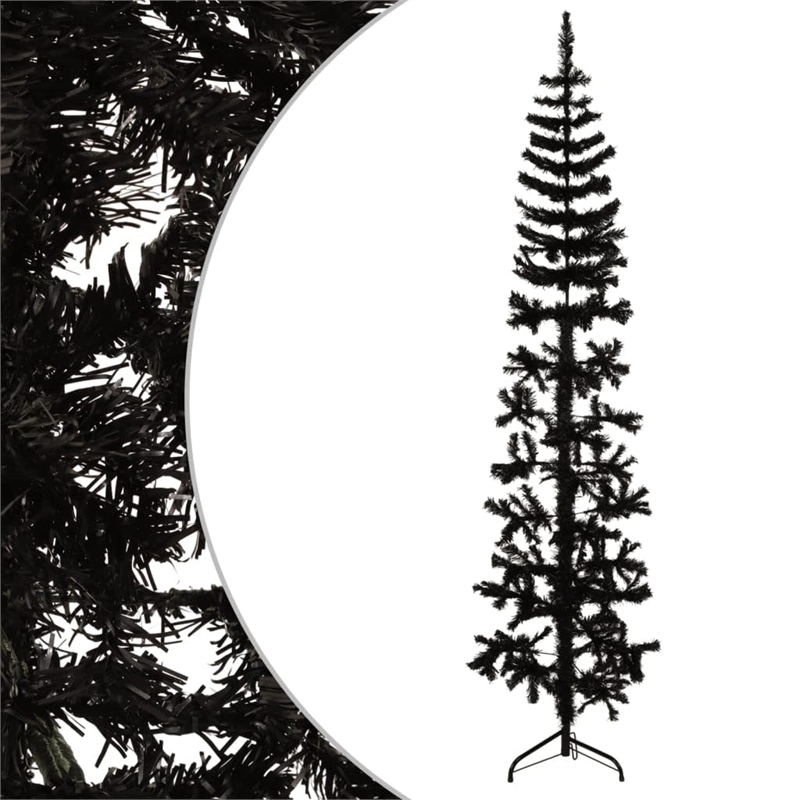 Bowery Hill Artificial Half Christmas Tree Black PVC Slim Decorative Inlays