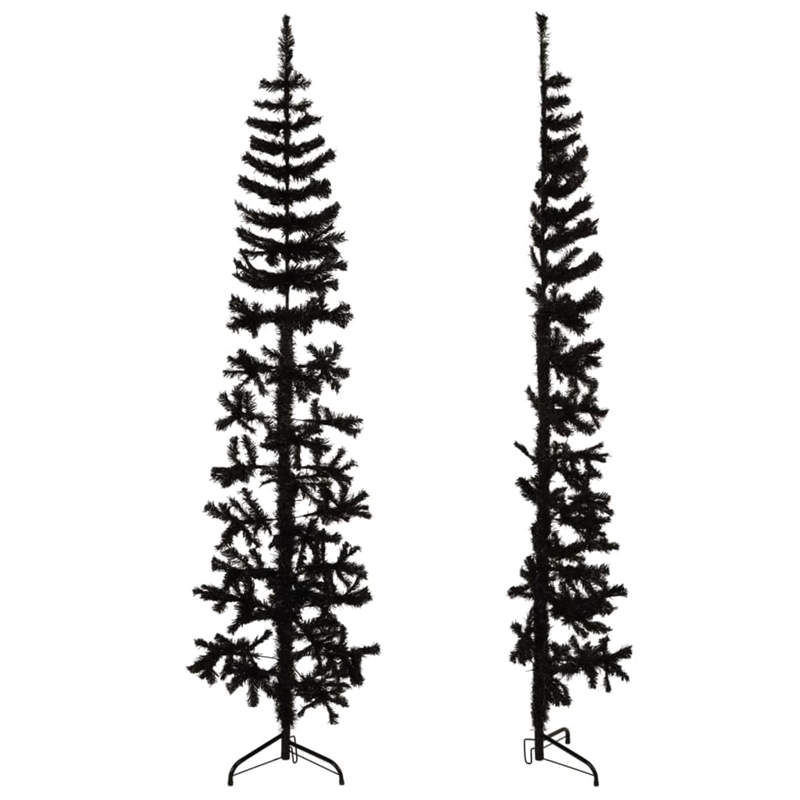 Bowery Hill Artificial Half Christmas Tree Black PVC Slim Decorative Inlays