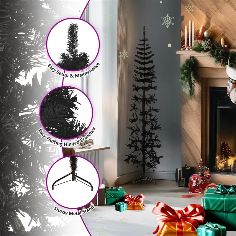 Bowery Hill Artificial Half Christmas Tree Black PVC Slim Decorative Inlays
