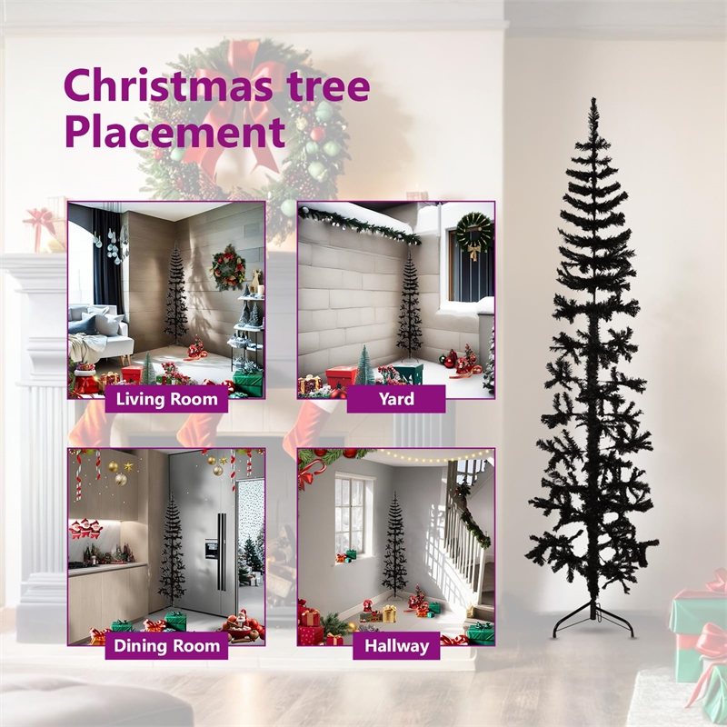 Bowery Hill Artificial Half Christmas Tree Black PVC Slim Decorative Inlays