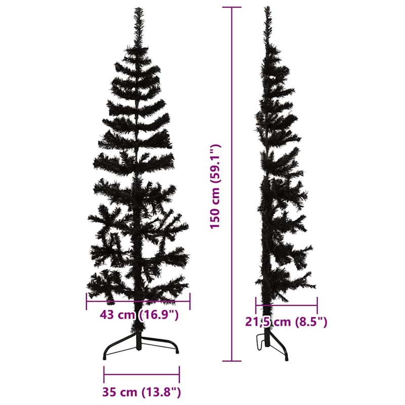 Bowery Hill Artificial Half Christmas Tree Black PVC Steel Slim