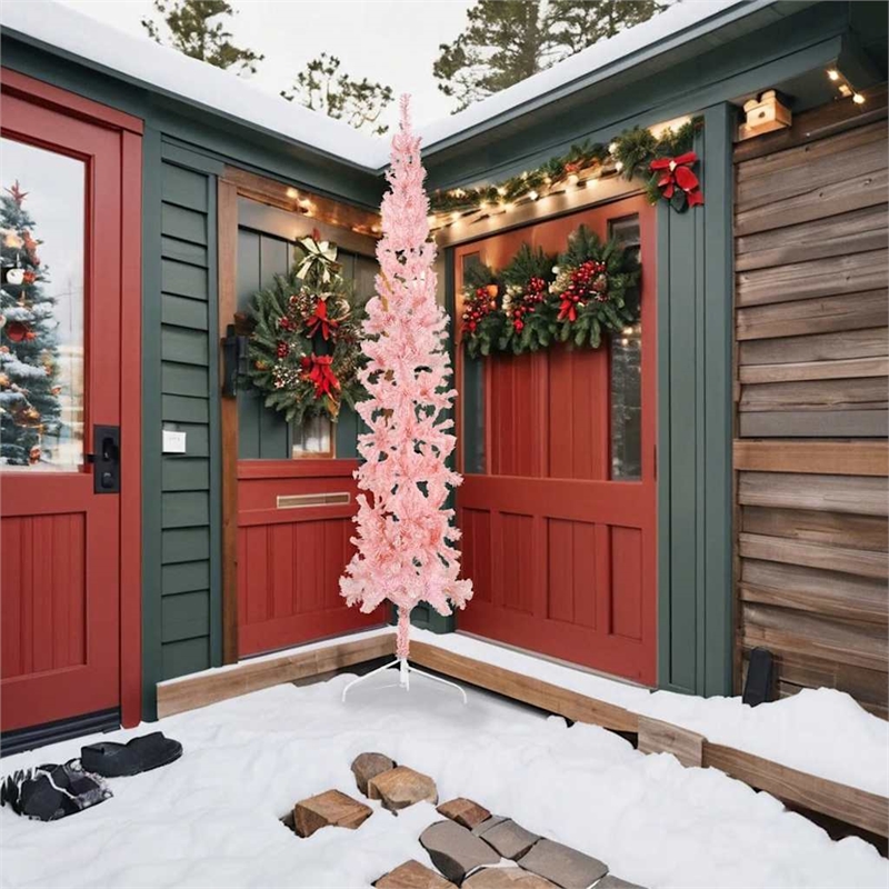 Bowery Hill Artificial Half Christmas Tree Pink PVC Steel 94.5