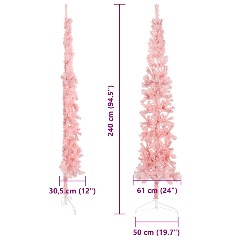 Bowery Hill Artificial Half Christmas Tree Pink PVC Steel 94.5