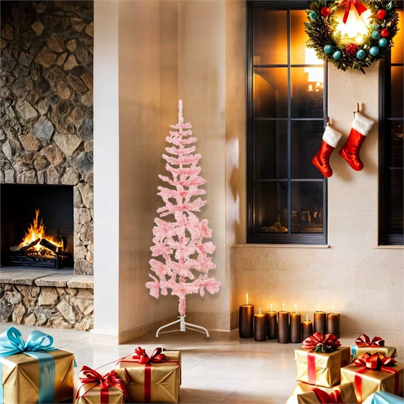 Bowery Hill Contemporary Artificial Half Christmas Tree Pink PVC Slim