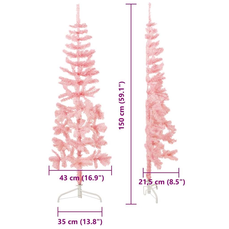 Bowery Hill Contemporary Artificial Half Christmas Tree Pink PVC Slim