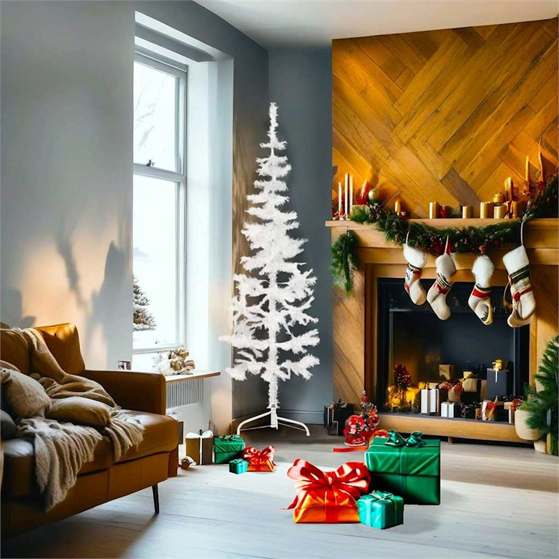 Bowery Hill Artificial Half Christmas Tree White PVC Steel Slim