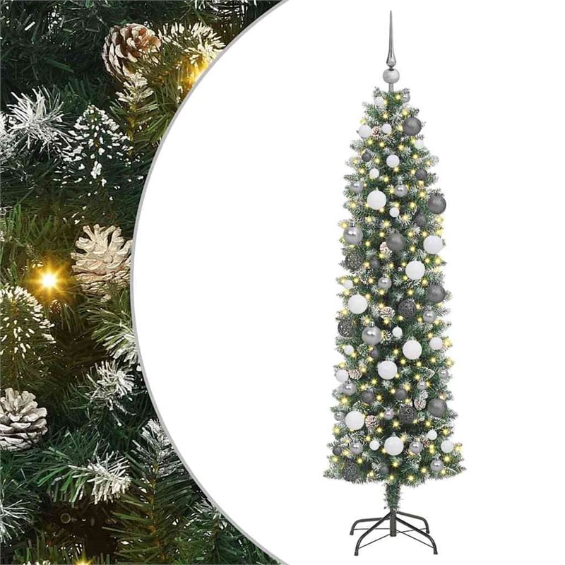 Bowery Hill Artificial Slim Christmas Tree with 300 LEDs Green 70.87 