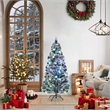 Bowery Hill Christmas Tree Green and White Fiber optic Steel PVC 5 ft