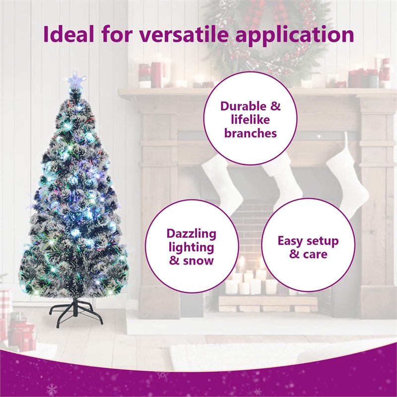 Bowery Hill Christmas Tree Green and White Fiber optic Steel PVC 5 ft
