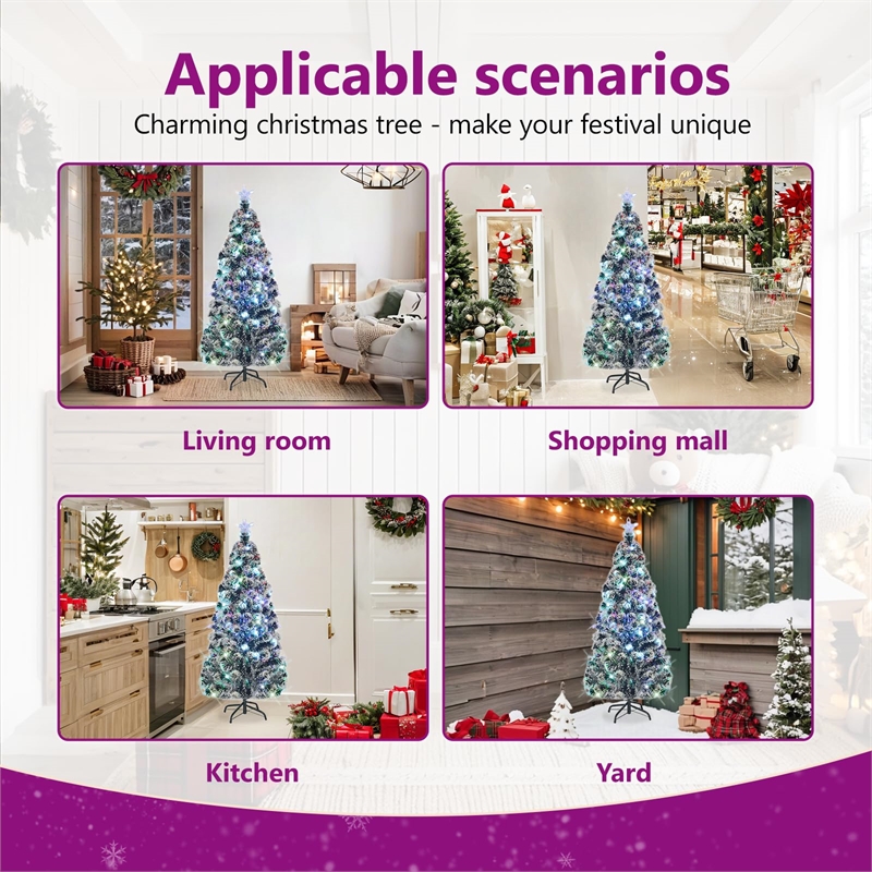 Bowery Hill Christmas Tree Green and White Fiber optic Steel PVC 5 ft