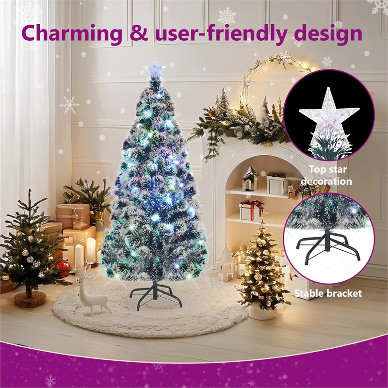 Bowery Hill Christmas Tree Green and White Fiber optic Steel PVC 5 ft