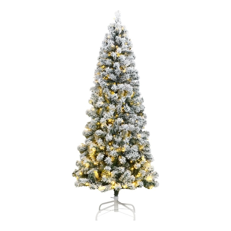 Bowery Hill Artificial Hinged Christmas Tree 300 LEDs and Flocked Snow 82.7
