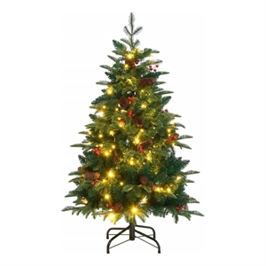 Bowery Hill Artificial Hinged Christmas Tree Green Warm White PVC PE Iron