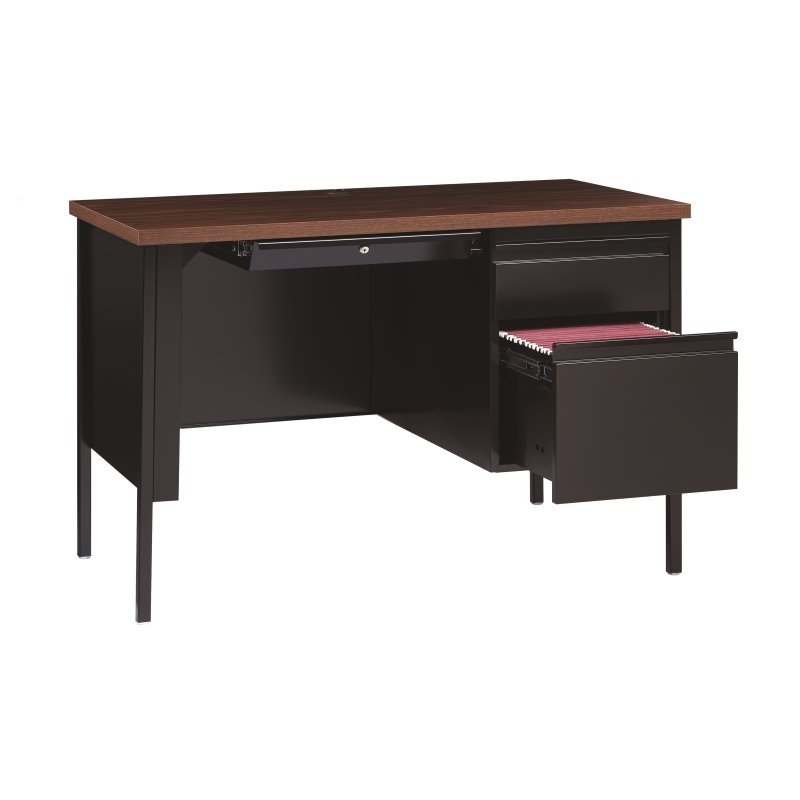 Bowery Hill 24x45 Right Hand Single Pedestal Metal Desk Black/Walnut