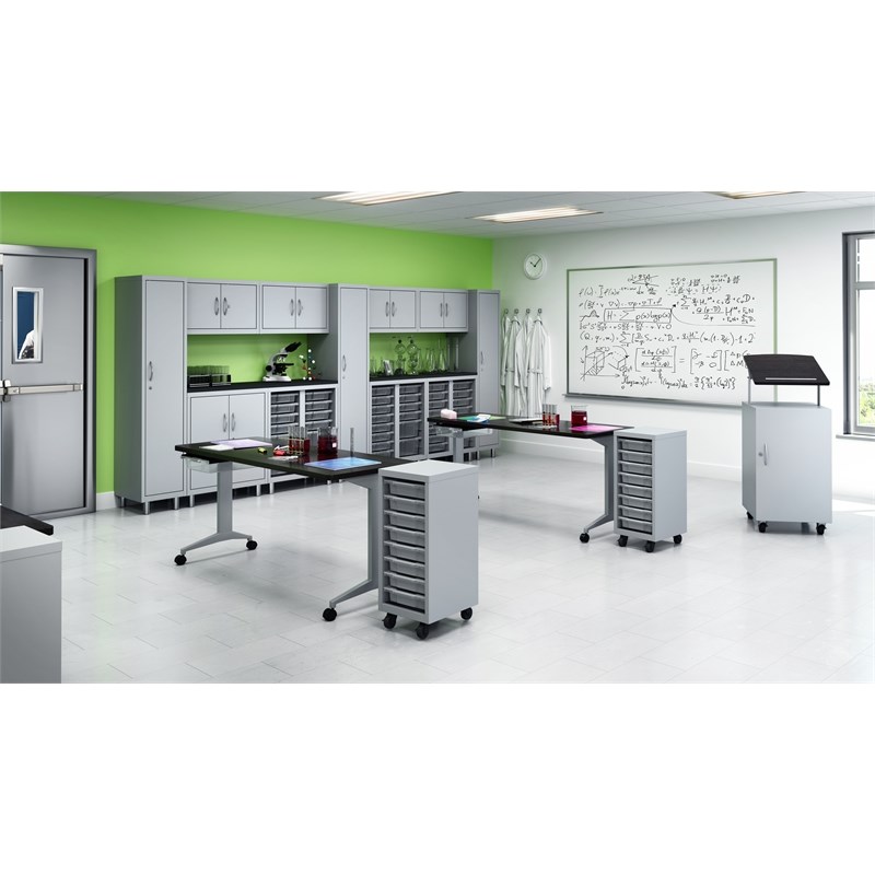 Bowery Hill Modern Metal T-Leg Table Desk in Arctic Silver/Weathered Charcoal
