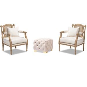 Bowery Hill Set of 3 Modern Tufted Velvet Ottoman and Upholstered Armchairs