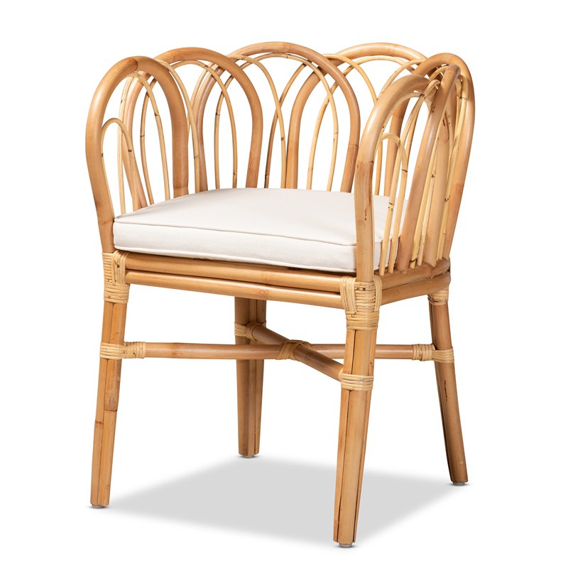Bowery Hill Set of 2 Woven Rattan Round End Table and Rattan Chair in Natural