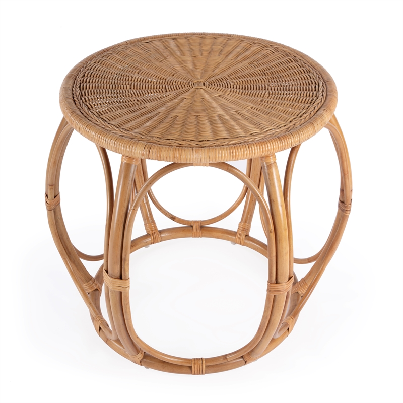 Bowery Hill Set of 2 Woven Rattan Round End Table and Rattan Chair in Natural