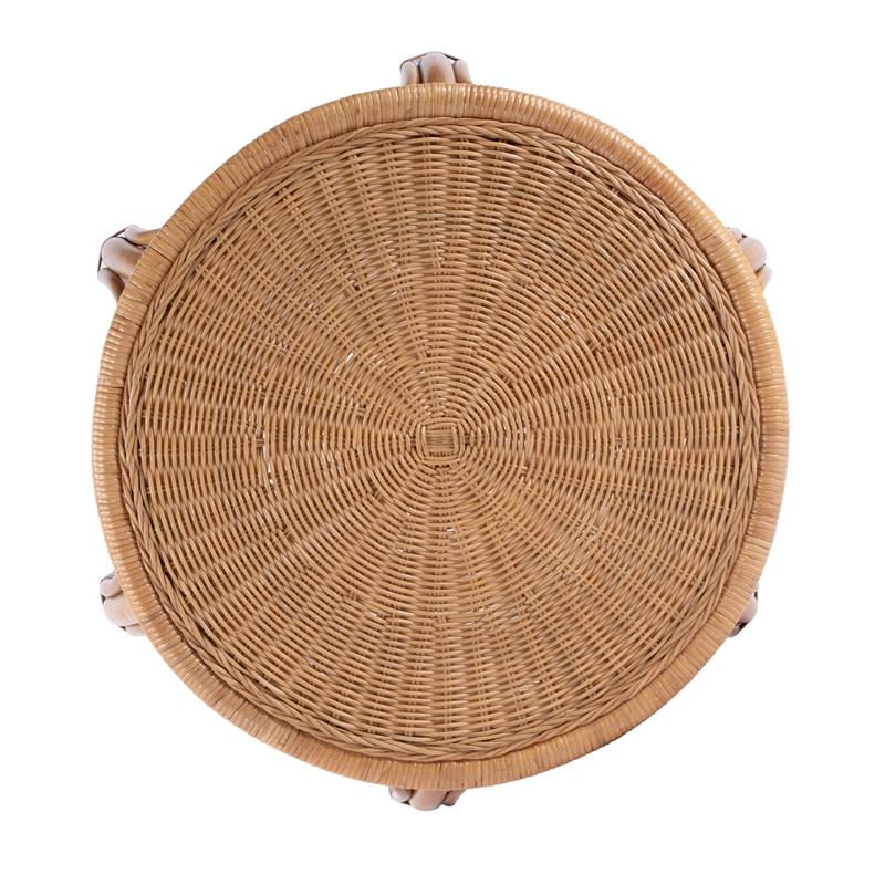 Bowery Hill Set of 2 Woven Rattan Round End Table and Rattan Chair in Natural
