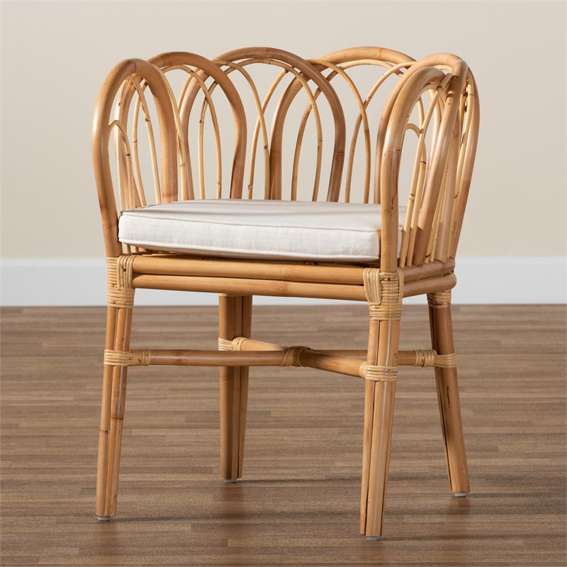 Bowery Hill Set of 2 Woven Rattan Round End Table and Rattan Chair in Natural