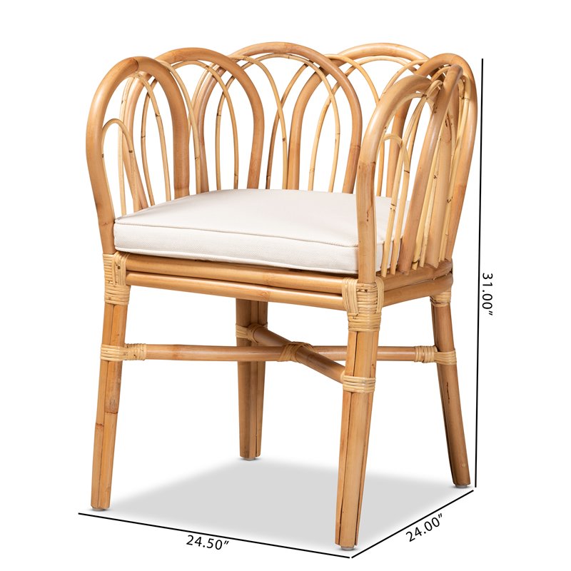 Bowery Hill Set of 2 Woven Rattan Round End Table and Rattan Chair in Natural