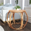 Bowery Hill Set of 2 Woven Rattan Round End Table and Rattan Chair in Natural