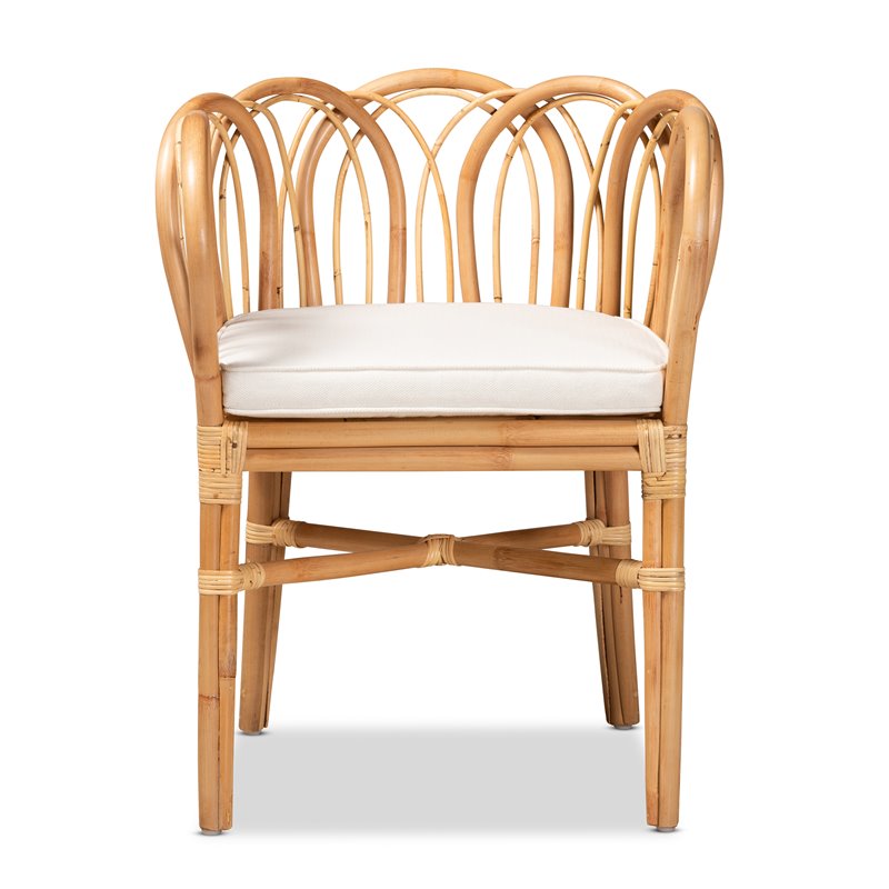 Bowery Hill Set of 2 Woven Rattan Round End Table and Rattan Chair in Natural