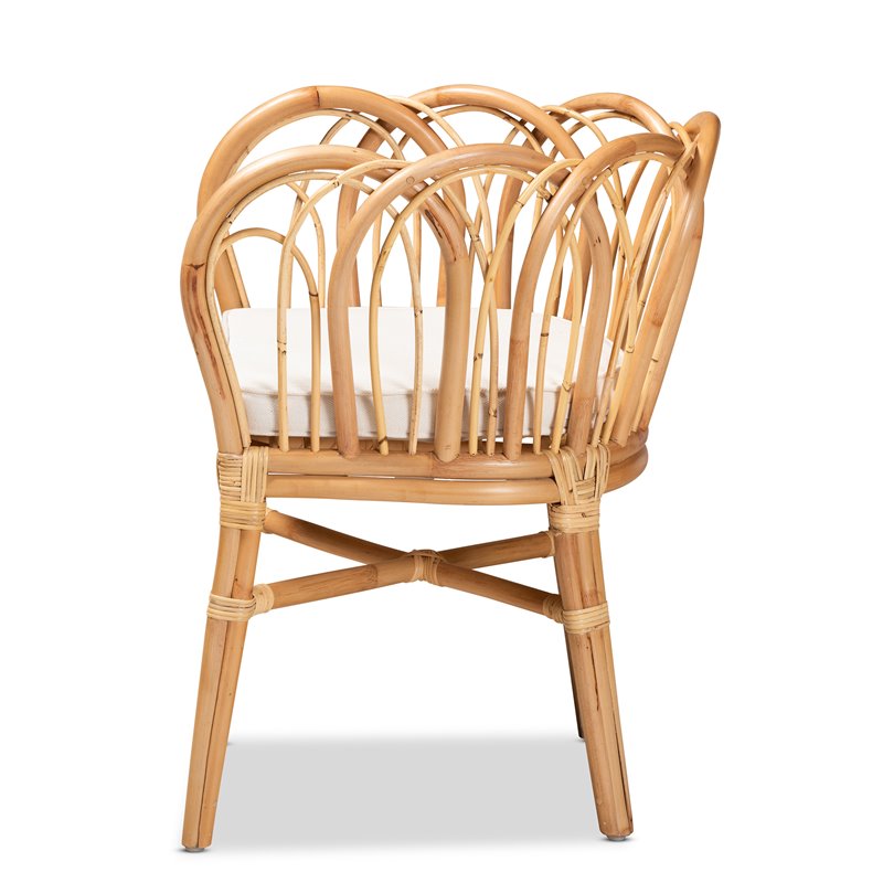 Bowery Hill Set of 2 Woven Rattan Round End Table and Rattan Chair in Natural