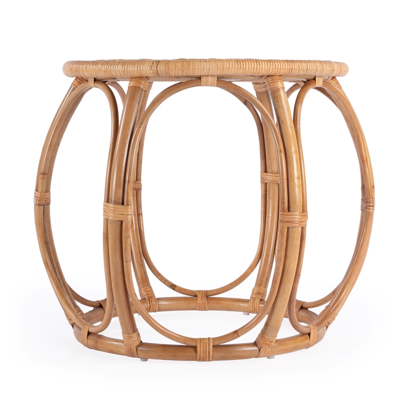 Bowery Hill Set of 2 Woven Rattan Round End Table and Rattan Chair in Natural