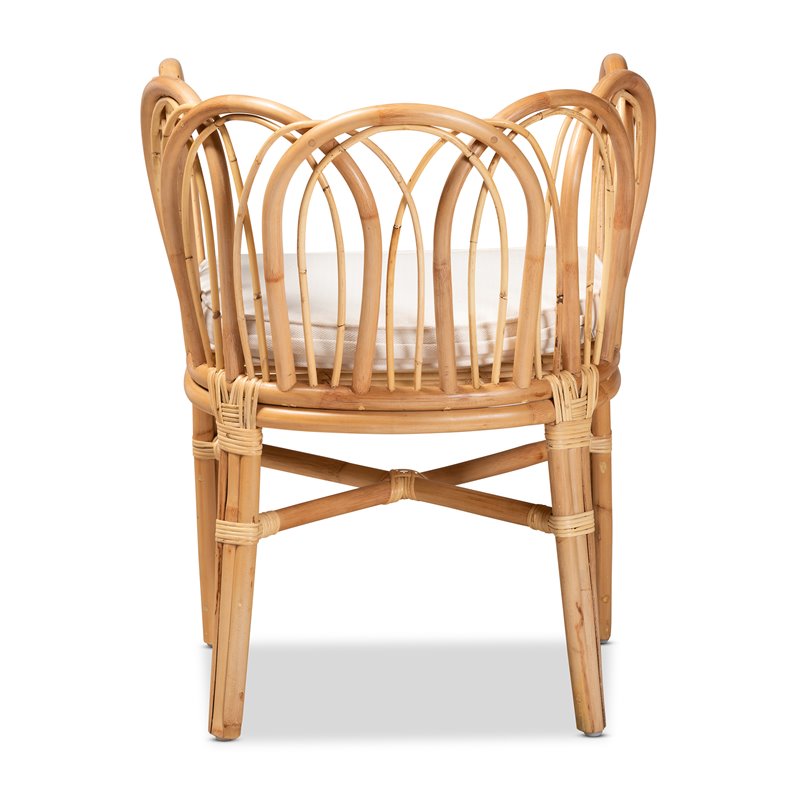 Bowery Hill Set of 2 Woven Rattan Round End Table and Rattan Chair in Natural