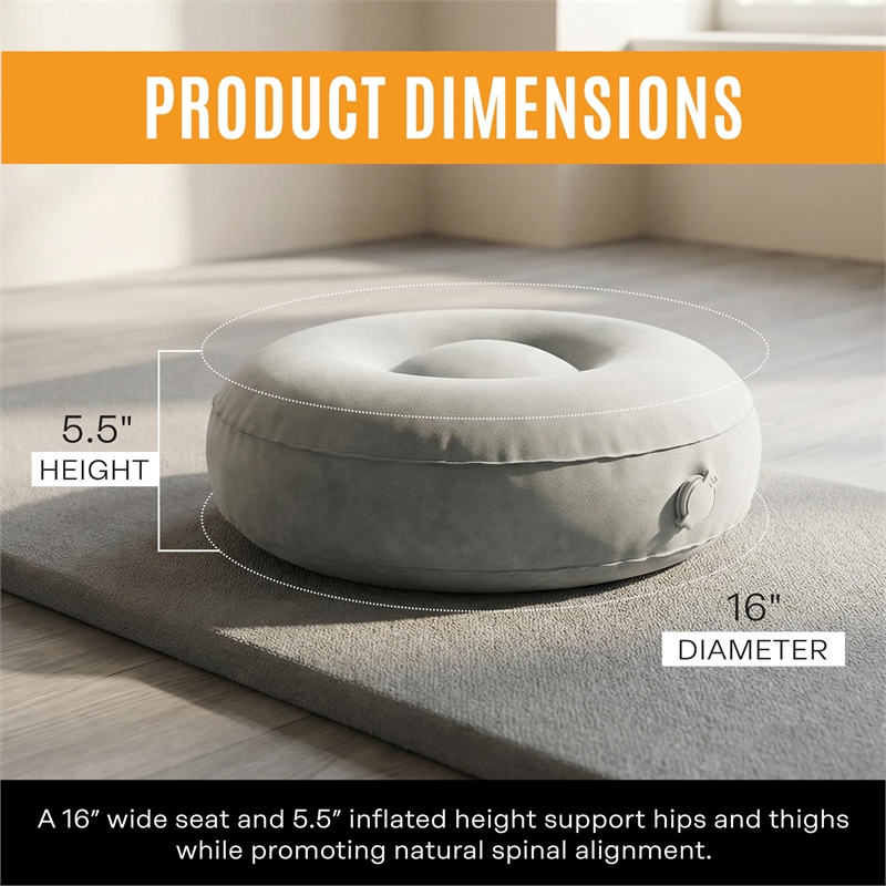 Bowery Hill Fabric Round Air Meditator Inflatable Travel Cushion in Light Gray