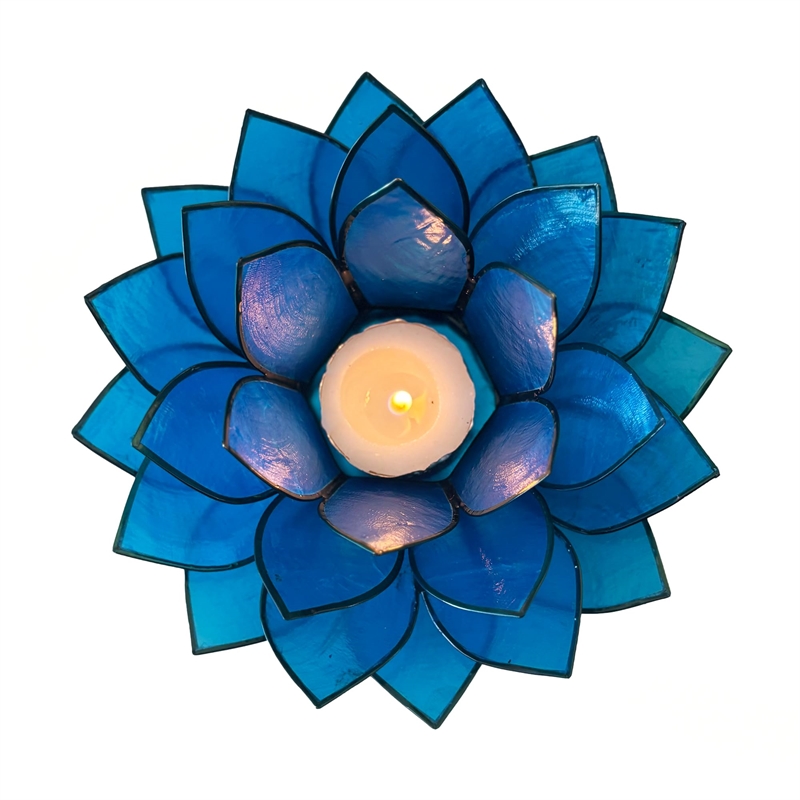 Bowery Hill Handcrafted Moonshadow Capiz Shell Tea Light Holder in Blue