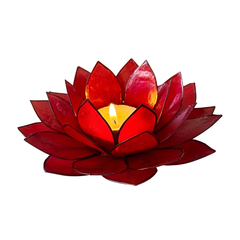 Bowery Hill Handcrafted Moonshadow Capiz Shell Tea Light Holder in Red