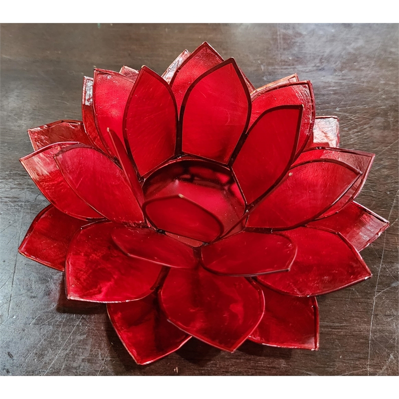 Bowery Hill Handcrafted Moonshadow Capiz Shell Tea Light Holder in Red
