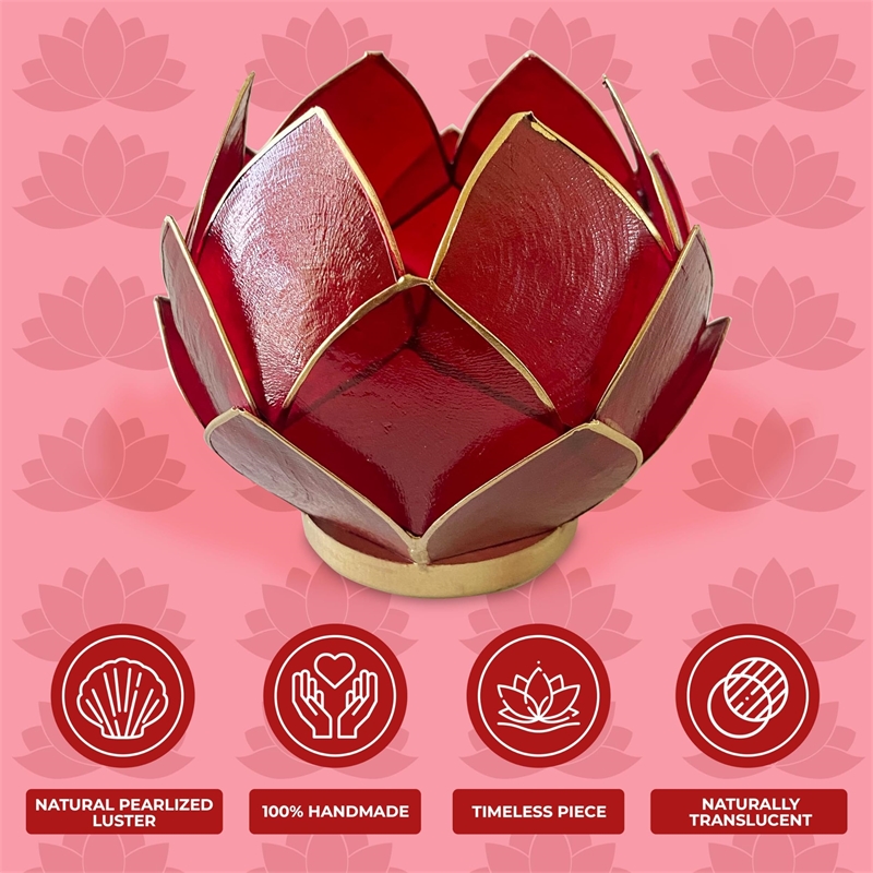 Bowery Hill Handcrafted Blooming Lotus Capiz Shell Tea Light Holder in Red