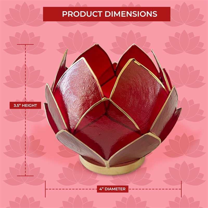 Bowery Hill Handcrafted Blooming Lotus Capiz Shell Tea Light Holder in Red