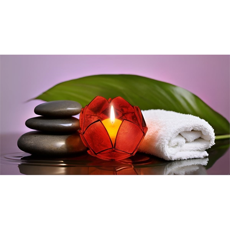 Bowery Hill Handcrafted Blooming Lotus Capiz Shell Tea Light Holder in Red
