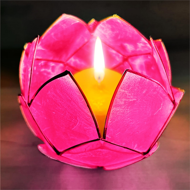Bowery Hill Handcrafted Blooming Lotus Capiz Shell Tea Light Holder in Pink