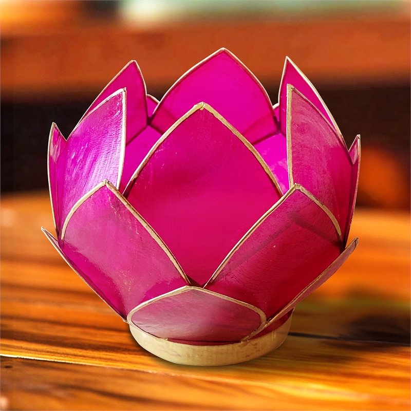 Bowery Hill Handcrafted Blooming Lotus Capiz Shell Tea Light Holder in Pink