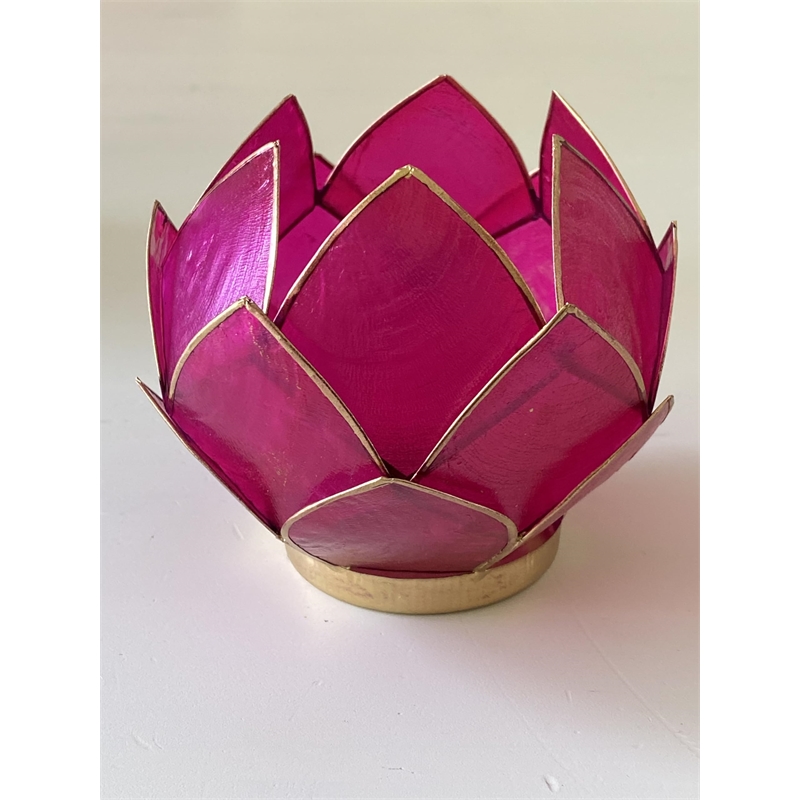 Bowery Hill Handcrafted Blooming Lotus Capiz Shell Tea Light Holder in Pink