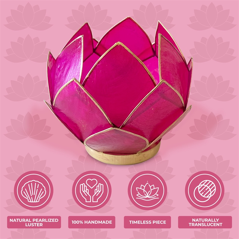Bowery Hill Handcrafted Blooming Lotus Capiz Shell Tea Light Holder in Pink