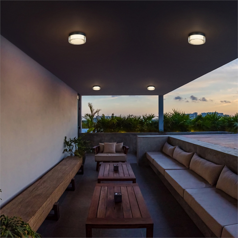 Bowery Hill Modern 6-inch LED Stainless Steel Outdoor Flush Mount in Black