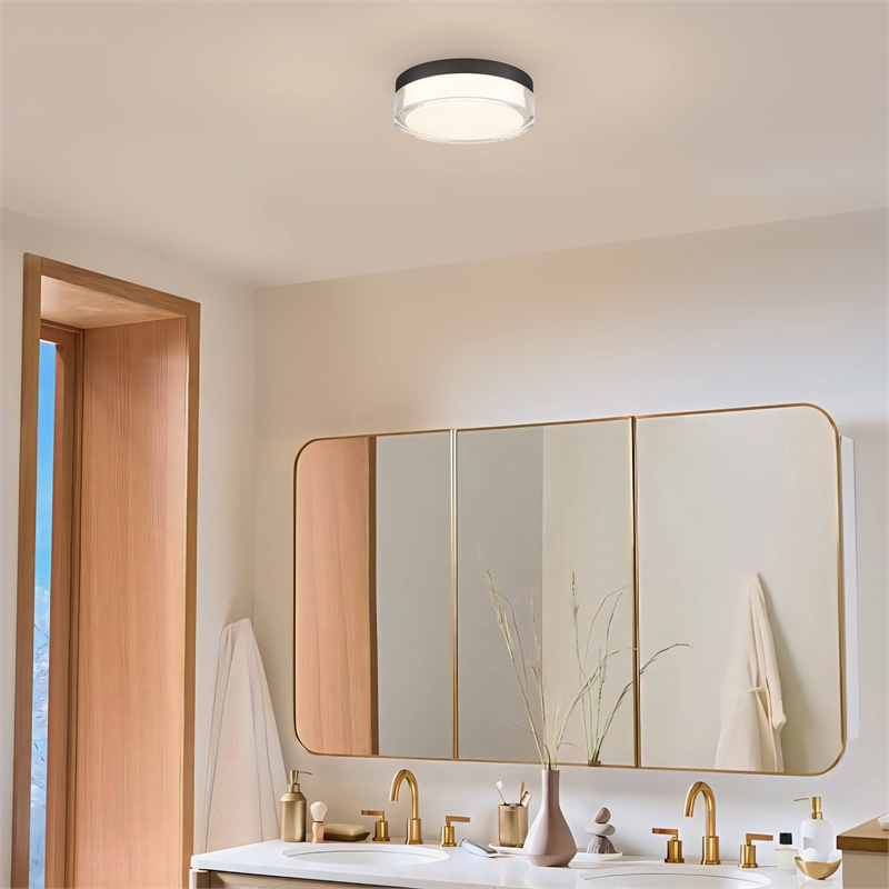 Bowery Hill Modern Stainless Steel 9-inch LED Outdoor Flush Mount in Black