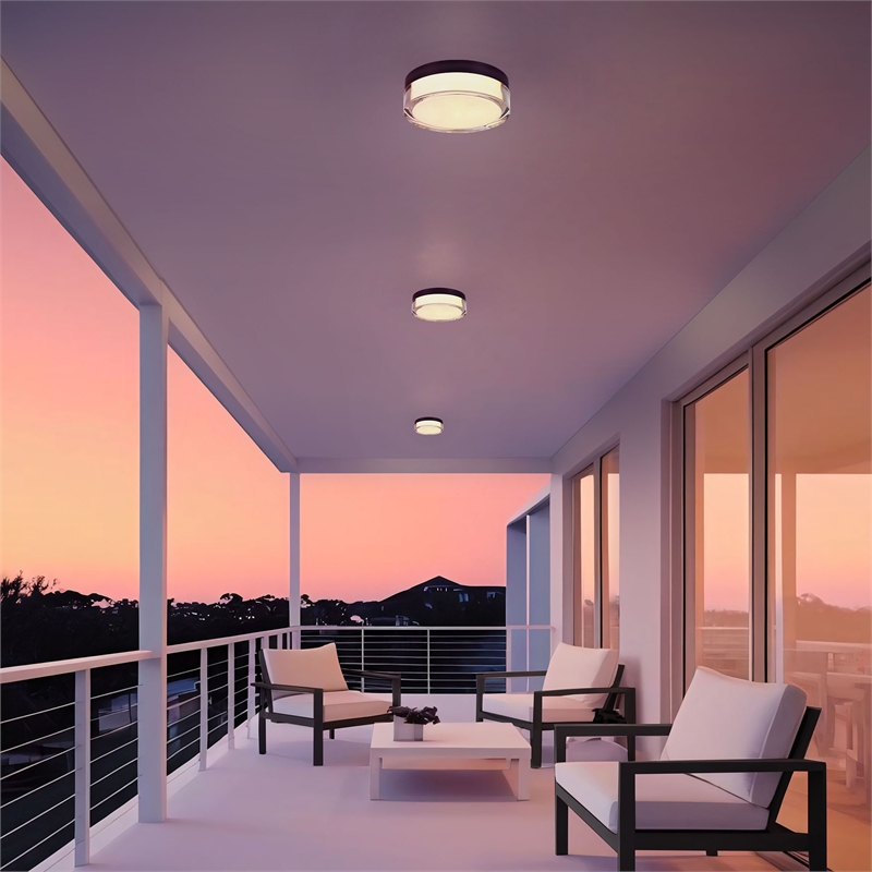 Bowery Hill Modern Stainless Steel 9-inch LED Outdoor Flush Mount in Black